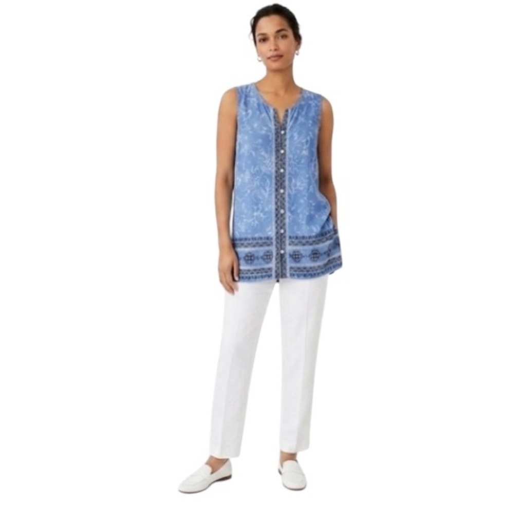 J.Jill Sleeveless Blouse Sz M Blue Boho Coastal Chic Airy Relaxed Resort Coastal